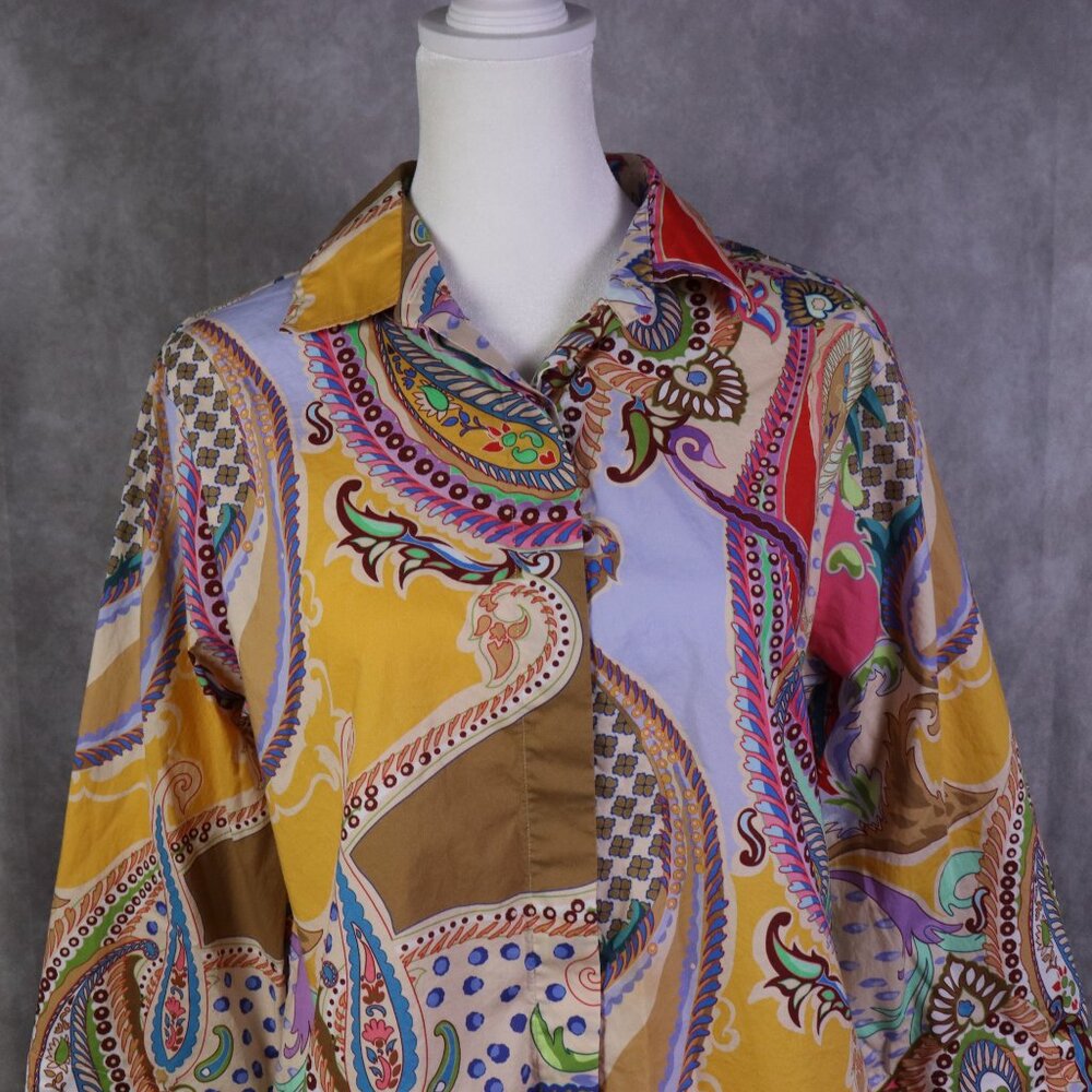 Hinson Wu Xena Blouse Womens Small Brown Multicolor Paisley 3/4 Sleeve Preppy - Picture 3 of 12